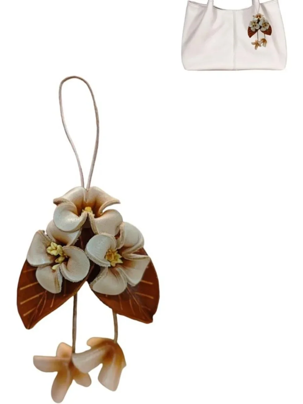 Boho Genuine Leather Flower Bag Charm | Rose Keychain Pendant | Unique